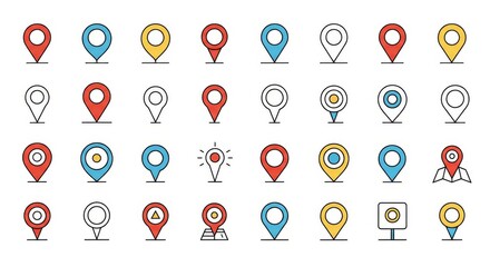 Location Map Pin Icons Set ,GPS Place Marker, Map Pointer, Navigation Symbol Flat Vector