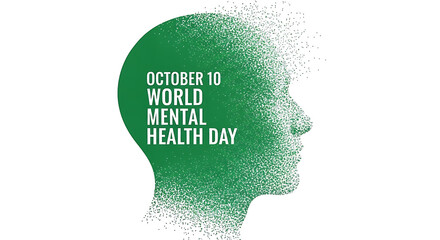October 10 World Mental Health Day Illustration with Green Human Profile Silhouette