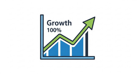 Growth chart with 100 increase, depicting business success and financial growth, ideal for presentations and reports