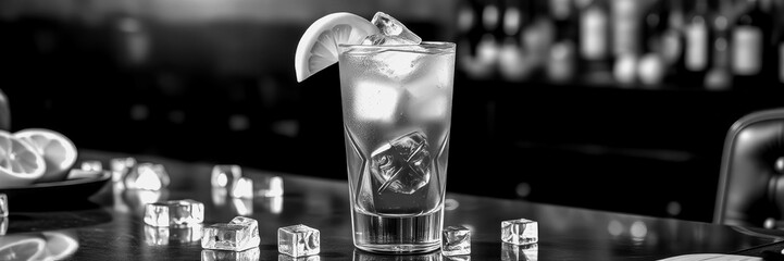 Chilled lemon drink on bar counter