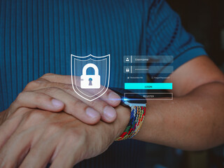 Smartwatch showing a secure login screen with password input. Concept of digital security, identity protection, and safe access to personal data.