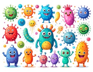 Obraz premium Cartoon microbes in bright colors