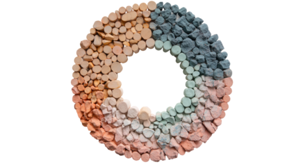 Circular arrangement of colored, textured pellets