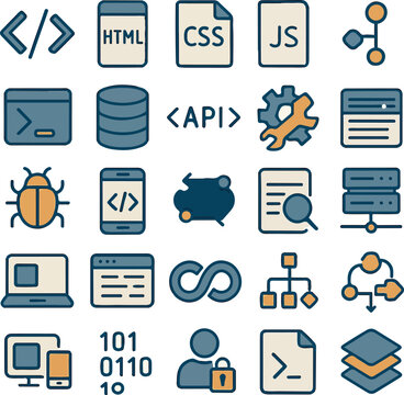 Web development icons collection for programming and coding