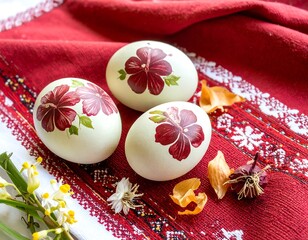 Painted Easter Eggs on a Red Cloth