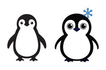 Fototapeta premium Charming Penguin Duo Black and White Cartoon Birds with Snowflake