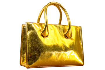 golden shiny hand bag isolated on white or transpar