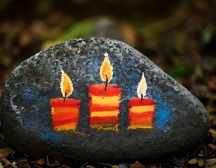 Painted rock with candles