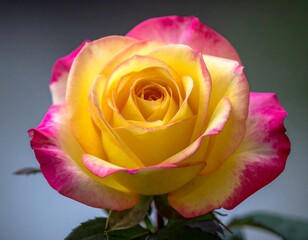 Close-up of a vibrant yellow and pink rose (1)
