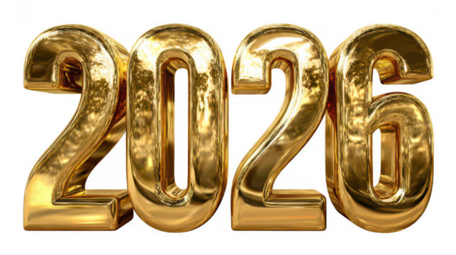 3D 2026 PNG Transparent Numbers for New Year Designs