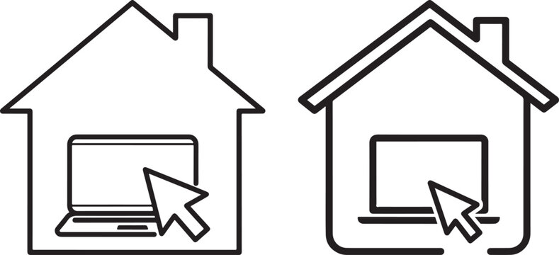 Two houses with computer and cursor silhouette