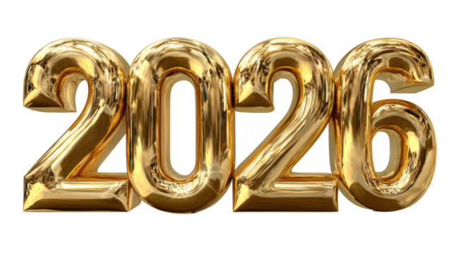 3D 2026 PNG Transparent Numbers for New Year Designs