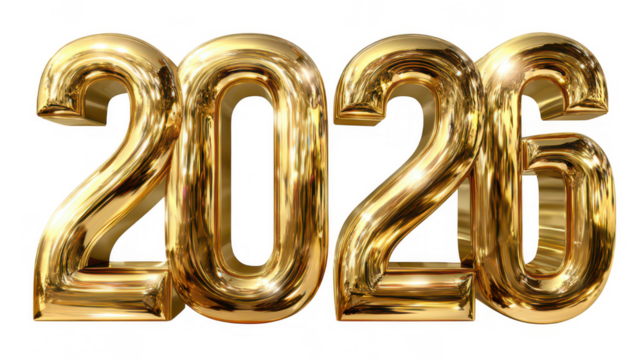 3D 2026 PNG Transparent Numbers for New Year Designs