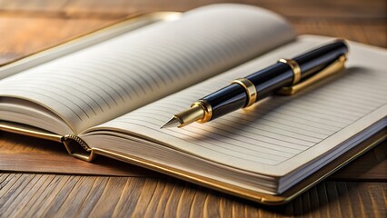 Elegant fountain pen rests on open lined journal, ready for your next brilliant idea.