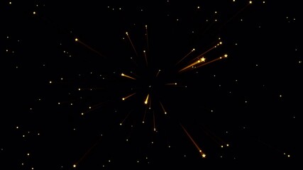 Exploding golden particle burst effect on transparent alpha channel, ideal for fireworks, celebration, motion graphics, and video editing projects.