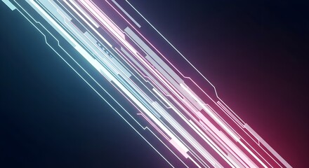 Futuristic digital stripes flowing diagonally, featuring a modern tech design with bright blue and pink neon accents, perfect for technology backgrounds and digital presentations.