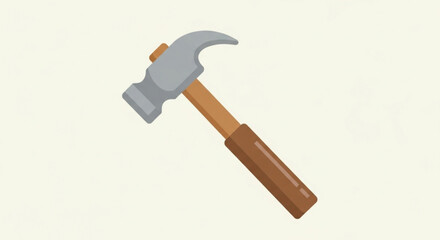 Illustration of a claw hammer tool for construction, carpentry, and home repair simple design with a wooden handle and metal head