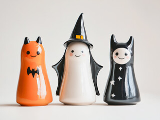 Glass figurines shine as spooky halloween decorations with eerie reflections