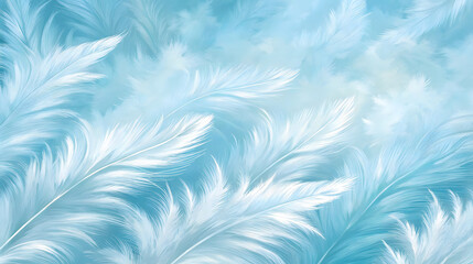 Soft white feathers on a light blue abstract background