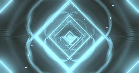 AI-generated abstract of glowing diamonds and light waves forming a tunnel of symmetry and depth - Powered by Adobe