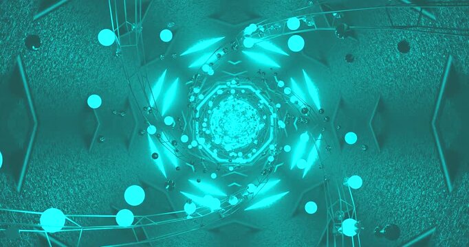 AI-generated abstract a glowing, tunnel-like structure with floating spheres and geometric symmetry