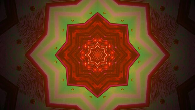 An AI-generated abstract of a kaleidoscopic red mandala with glowing highlights and symmetry