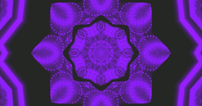 An AI-generated abstract, vivid purple mandala with symmetrical fractal patterns on a dark canvas
