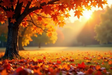 Vibrant autumn leaves & golden wheat, warm tones, natural, yellow