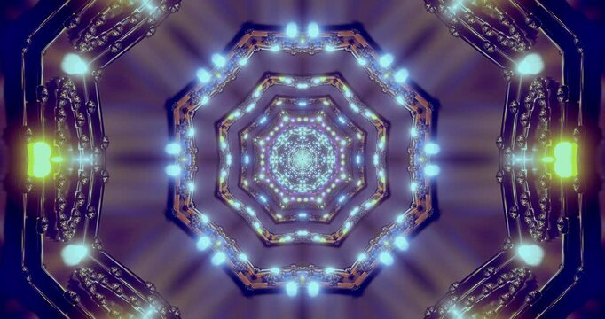 AI-generated abstract a glowing tunnel of geometric shapes with bright lights and a hypnotic pattern