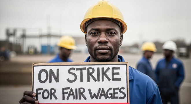 Worker holding sign on strike for fair wages