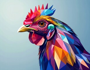 Colorful rooster head, polygonal style