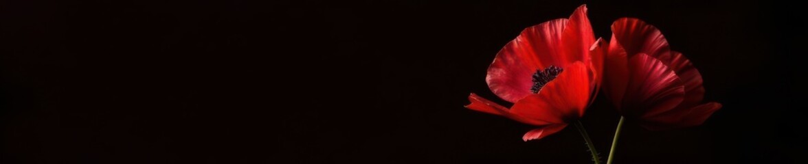 Obraz premium Vibrant red poppy, delicate petals, black backdrop, poppy, plant, nature