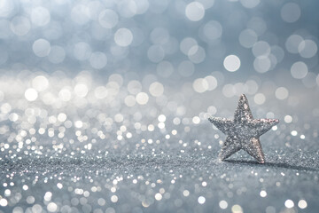 Silver glitter background with shimmering metallic effect and soft bokeh