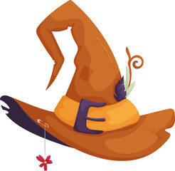 Pointed Hat with Decorative Belt and Details, Cartoon Style, Orange and Purple Hues.