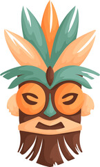 Stylized Tribal Mask Depiction, Decorative Art Piece with Geometric Elements.
