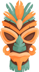 Stylized Mask Illustration with Geometric Elements and Earthy Tones, Isolated.