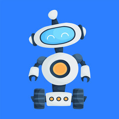 Cartoonish Robot Illustration on a Blue Backdrop, Digital Art with Clean Lines.