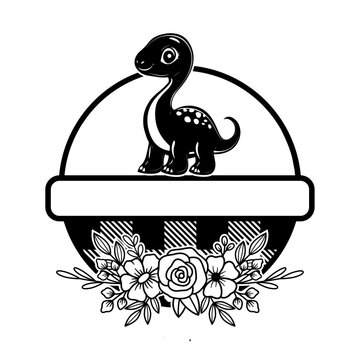 Baby Dinosaur Vector, Cute Dinosaur with Flower Svg Cut File