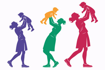 set of Mother holding baby silhouette vector isolated on white background