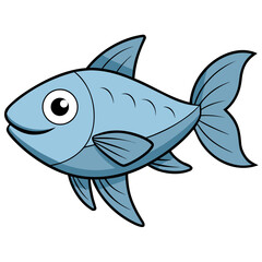 A charming cartoon illustration of a vibrant, smiling fish. 