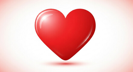 Shiny red heart, symbolizing love, passion, and romance in a glossy, threedimensional design with a soft shadow