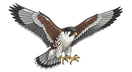 Fototapeta premium Majestic falcon soaring through the sky, showcasing its sharp talons and impressive wingspan, a symbol of freedom and power in nature