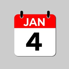 January 4 Day Calendar Vector illustration | January day Calendar Page
