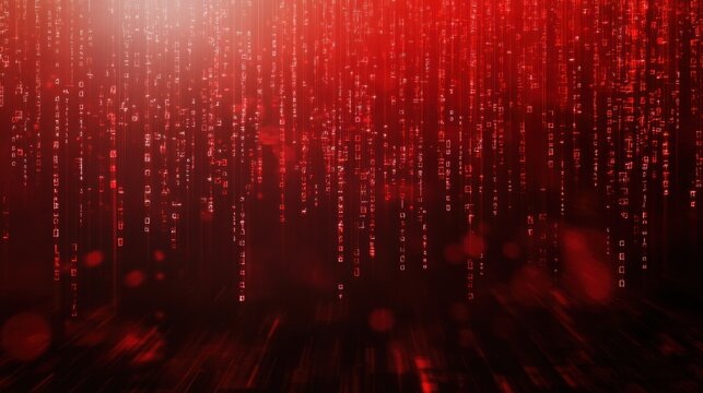 Red binary code data stream digital rain