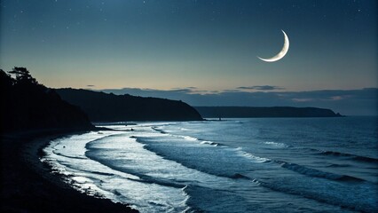 Minimal Night Seascape with a Crescent Moon
Serene Coastal View with Moon Reflection
Peaceful Ocean Horizon with a Glowing Moon
Tranquil Seascape at Night with Soft Light