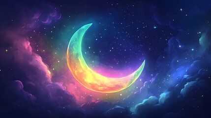 Enchanting celestial night sky with crescent moon and stars