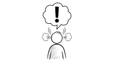 Obraz premium Stress, anger, and frustration concept with stick figure, steam from ears, and exclamation mark thought bubble