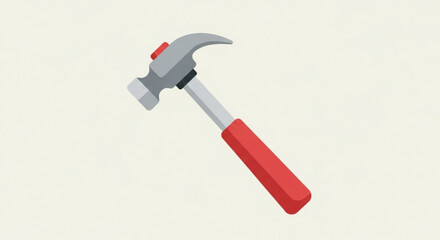 A classic claw hammer with a red handle, symbolizing construction, repair, and the essential tool for carpentry