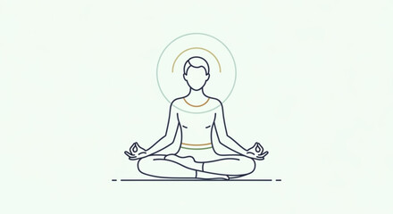 A person in the lotus position meditating with a halo around their head the person is drawn in a simple line art style