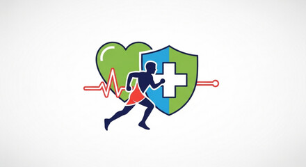 A runner with a heart and shield a simple and cute illustration for health, fitness, and protection